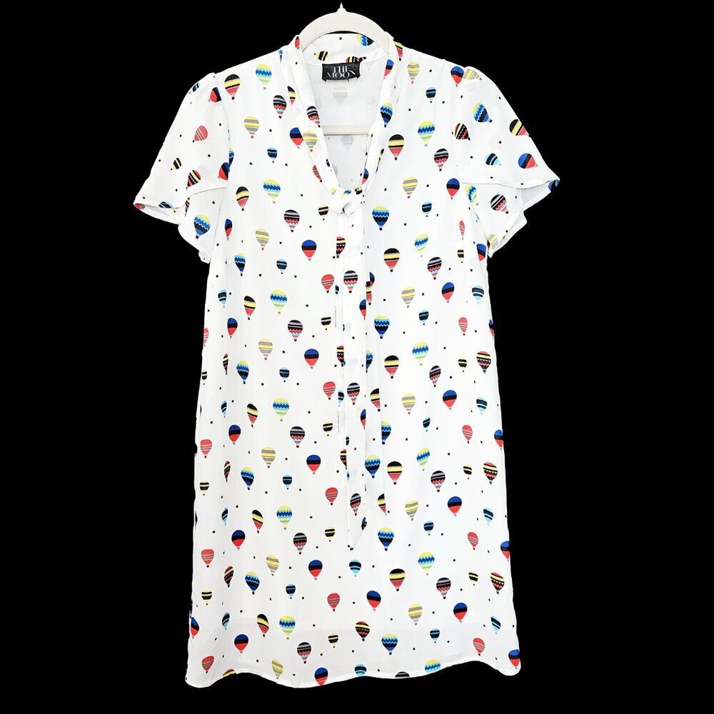 The Moon White and Multicolor Balloon Print Shift Dress